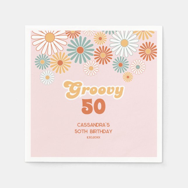 Retro Daisy Boho Groovy Floral Birthday Napkins (Front)