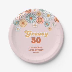 Retro Daisy Boho Groovy Floral Birthday Paper Plates