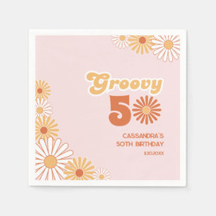 Retro Daisy Boho Orange Pink 50th Birthday Napkins
