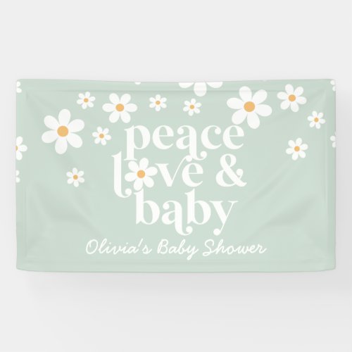 Retro Daisy boho Peace Love Baby Shower Banner
