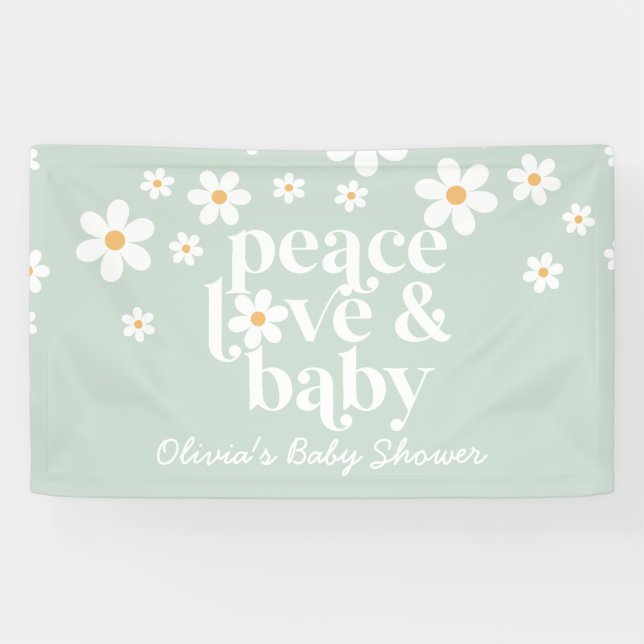 Retro Daisy boho Peace Love Baby Shower Banner (Horizontal)