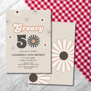 Retro Daisy Boho Terracotta Groovy 50th Birthday Invitation