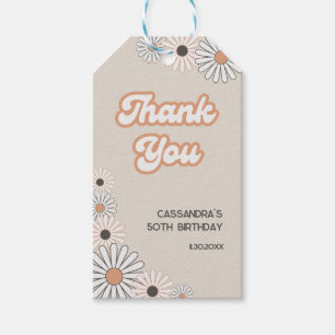 Retro Daisy Boho Terracotta Natural 50th Birthday Gift Tags