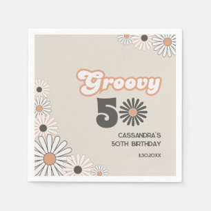 Retro Daisy Boho Terracotta Natural 50th Birthday Napkins