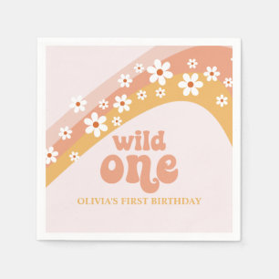Retro Daisy Boho Wild One Rainbow Napkins