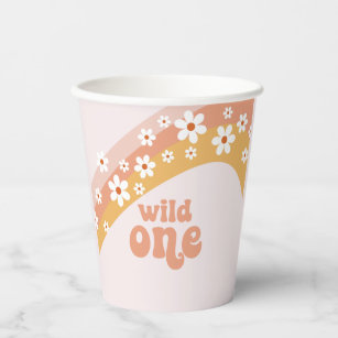 Retro Daisy Boho Wild One Rainbow Paper Cups