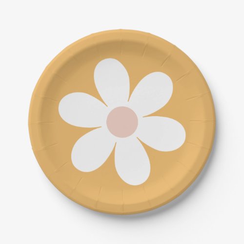 Retro Daisy Boho yellow Paper Plate