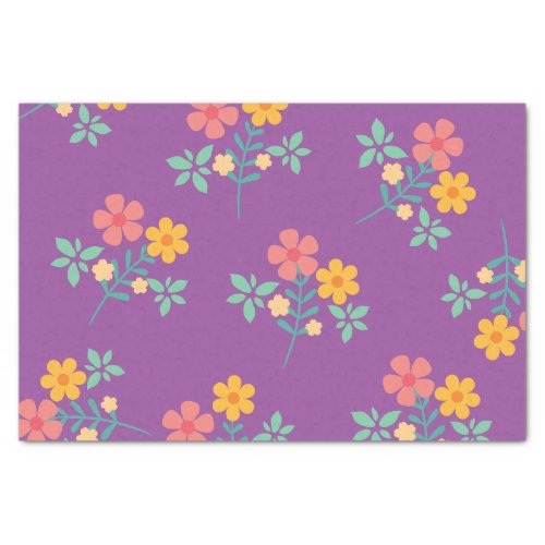 Retro Daisy Bouquet Pattern in Purple Tissue Paper