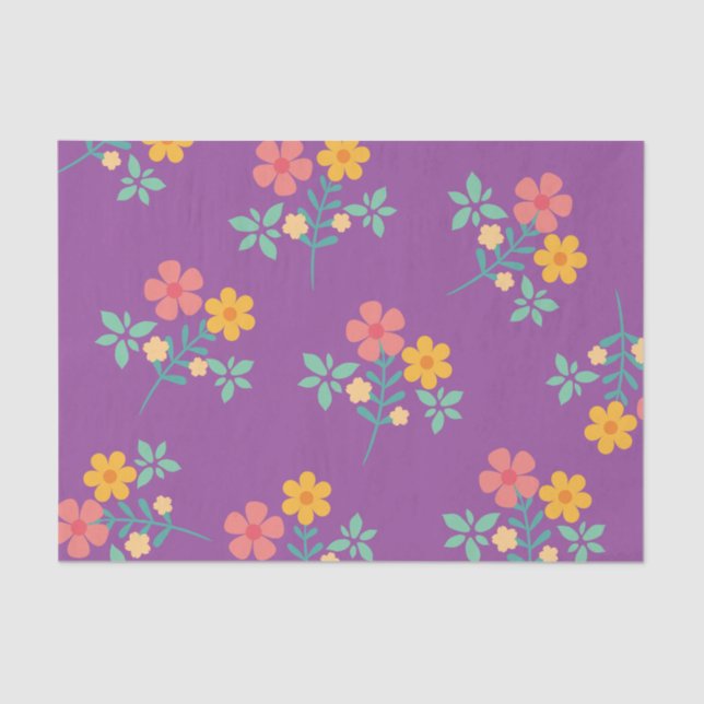 Retro Daisy Bouquet Pattern in Purple Tissue Paper (Front)