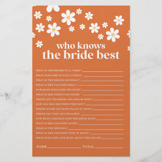 Retro Daisy bridal shower Game Flyer Zazzle
