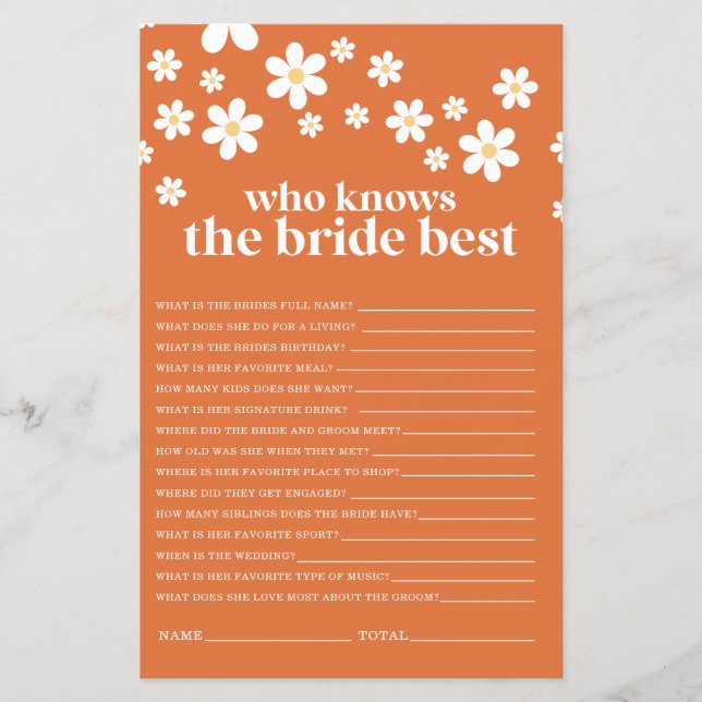 Retro Daisy bridal shower Game Flyer (Front)