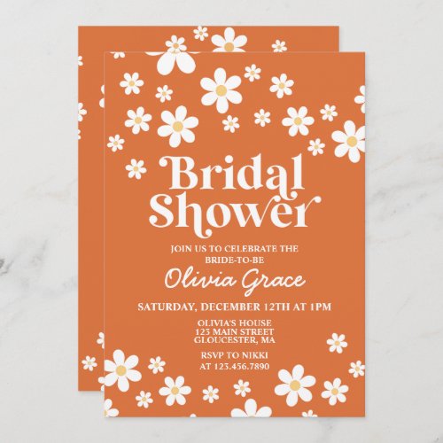 Retro Daisy Burnt Orange Bridal Shower Invitation