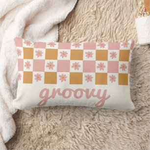Retro Daisy Checkerboard Pattern Lumbar Pillow