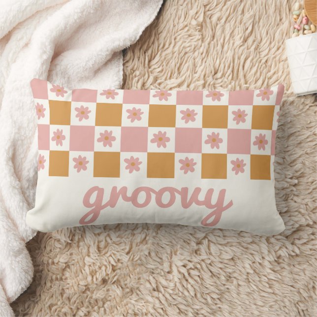 Retro Daisy Checkerboard Pattern Lumbar Pillow (Blanket)