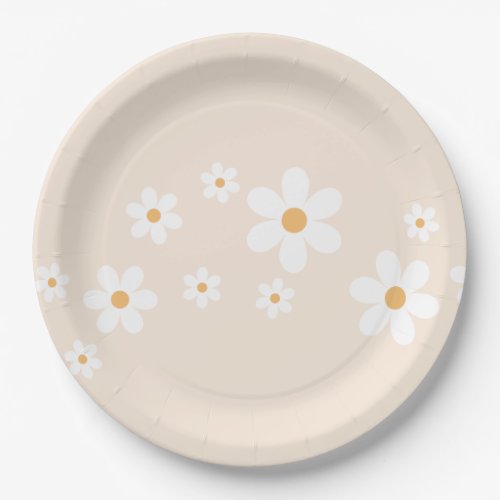 Retro Daisy cream tan  Floral Paper Plates