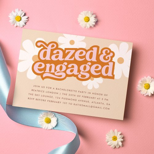 Retro Daisy Dazed  Engaged Bachelorette Party Invitation