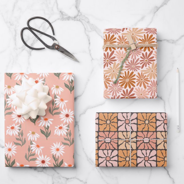 Retro Daisy Delight Wrapping Paper Sheets (Front)