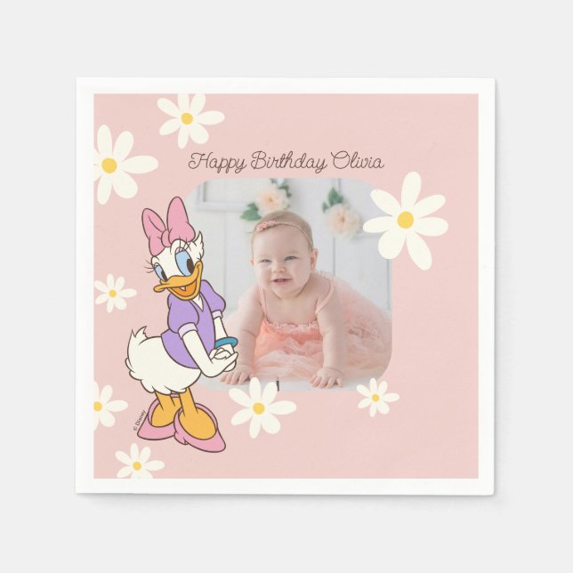 Retro Daisy Duck | Daisy First Birthday Napkins (Front)