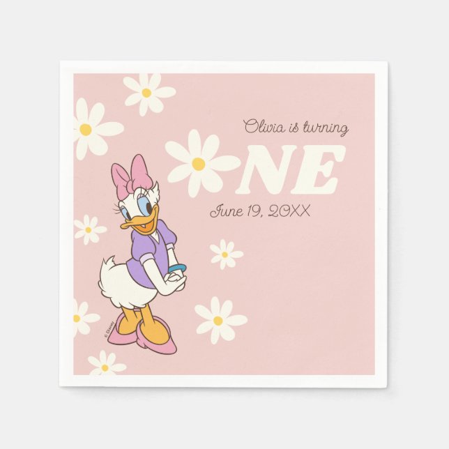 Retro Daisy Duck | Daisy First Birthday Napkins (Front)
