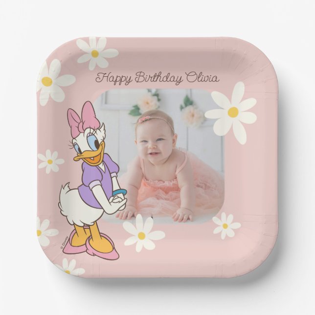 Retro Daisy Duck | Daisy First Birthday Paper Plates (Front)