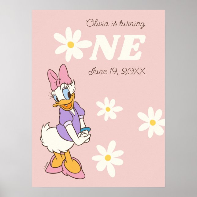 Retro Daisy Duck | Daisy First Birthday Poster (Front)