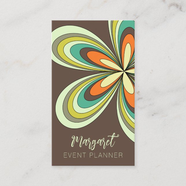 Retro Daisy Event Planner Groovy 70s Hippie Flower Business Card (Front)