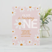 Retro Daisy First Birthday Party Invitations (Standing Front)