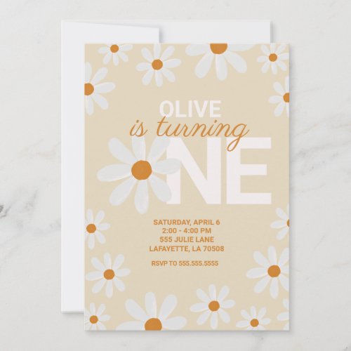 Retro Daisy First Birthday Party Invitations