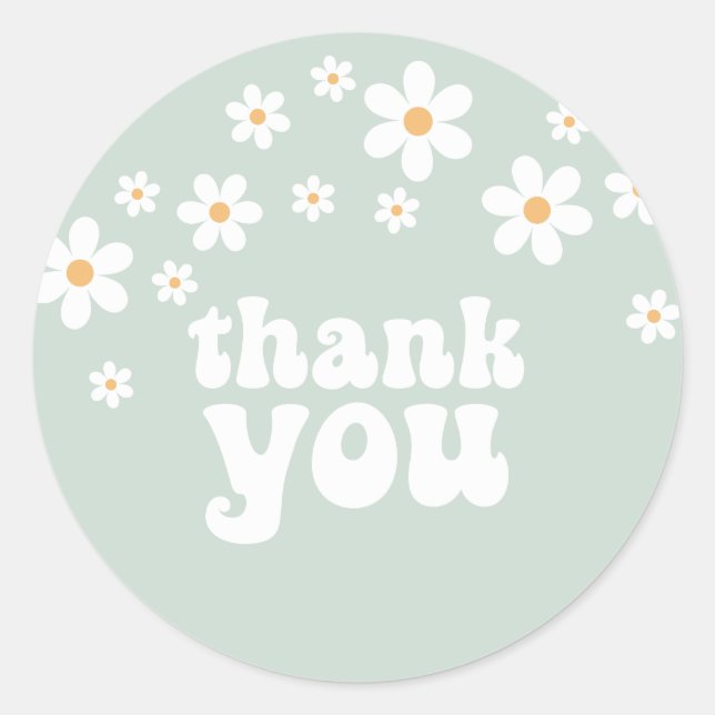 Retro Daisy floral birthday Thank You Favor Classic Round Sticker (Front)