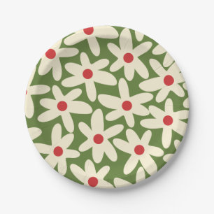 Retro Daisy Floral Christmas Pattern Paper Plates