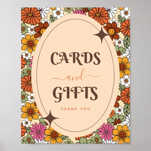 Retro Daisy Floral Groovy Hippie Cards & Gifts Poster (Front)