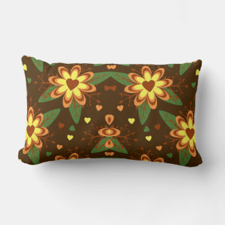Retro daisy Floral Heart Pattern, Vintage Brown O Lumbar Pillow