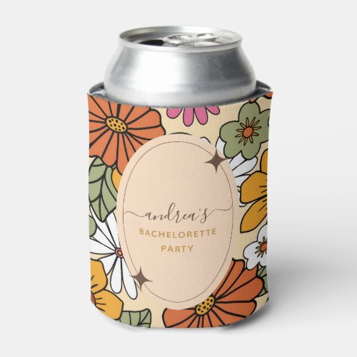 Retro Daisy Floral Hippie Groovy 70s Bachelorette Can Cooler
