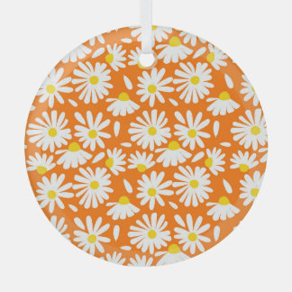 Retro daisy floral: orange vintage. glass ornament