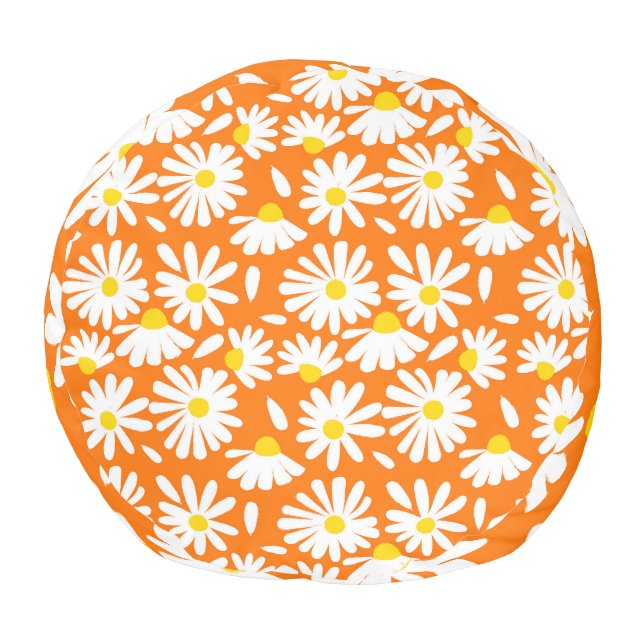 Retro daisy floral: orange vintage. pouf (Bottom)