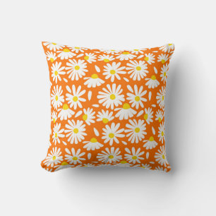 Retro daisy floral: orange vintage. throw pillow