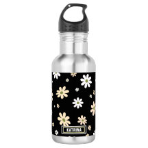 Retro Daisy Floral Pattern Boho Personalized Black