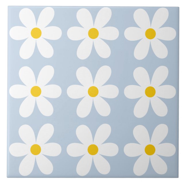 Retro Daisy Floral Pattern Ceramic Tile (Front)