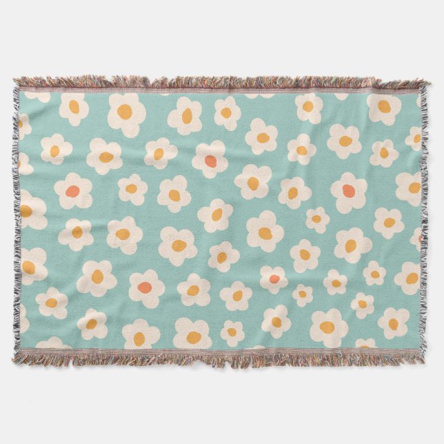 Retro Daisy Floral Pattern Fleece Throw Blanket (Front)