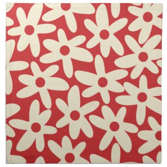 Retro Daisy Floral Pattern in Red and Cream Cloth Napkin