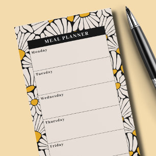 Retro Daisy Floral Pattern Meal Planner Magnetic Notepad