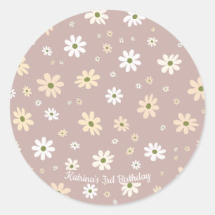 Retro Daisy Floral Pattern Personalized Birthday Classic Round Sticker