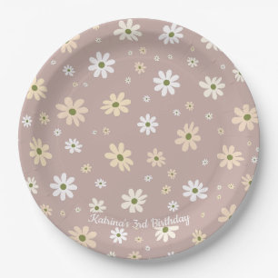 Retro Daisy Floral Pattern  Personalized Birthday Paper Plates