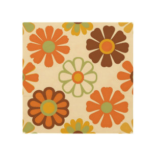 Retro Daisy Floral Pattern Wood Wall Art