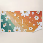 Retro Daisy Floral Rainbow Monogram Beach Towel (Front)