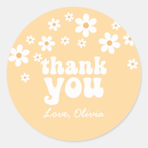 Retro Daisy floral thank you Classic Round Sticker