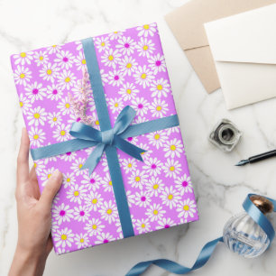 Retro Daisy Florals on Pink Wrapping Paper