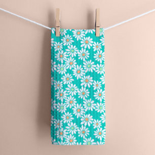 Retro Daisy Florals on Teal Green Kitchen Towel