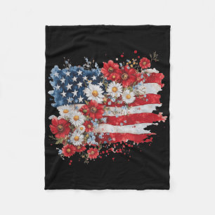 Retro Daisy Flower American Flag Patriotic Women 4 Fleece Blanket