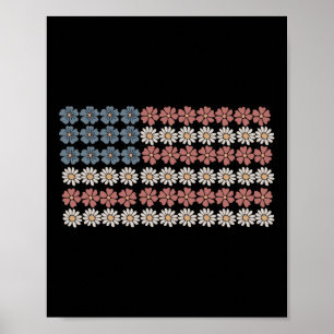 Retro Daisy Flower American Flag Women 4th Of July Poster